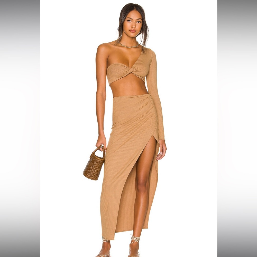 Revolve Indah Lucas Top and Vanessa Maxi Skirt in Mocha
